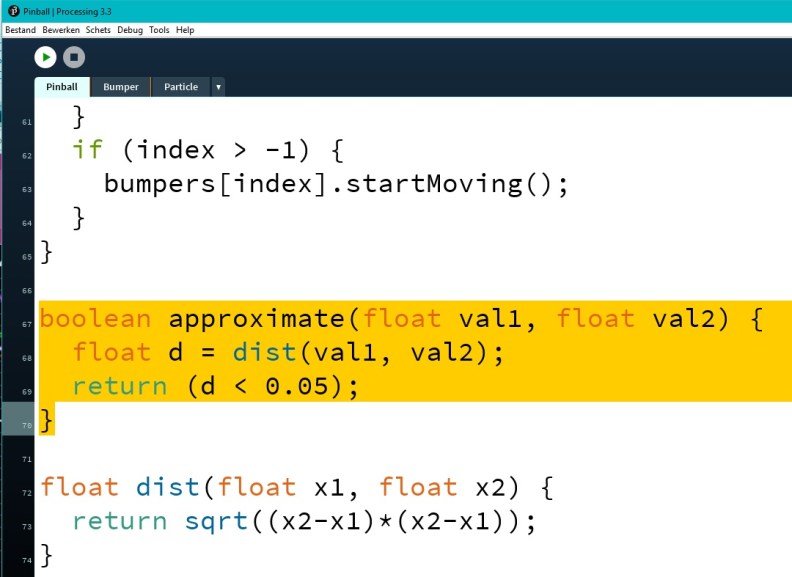 Pinball. Approximate Function and 1D distance function 22 Mei 2017