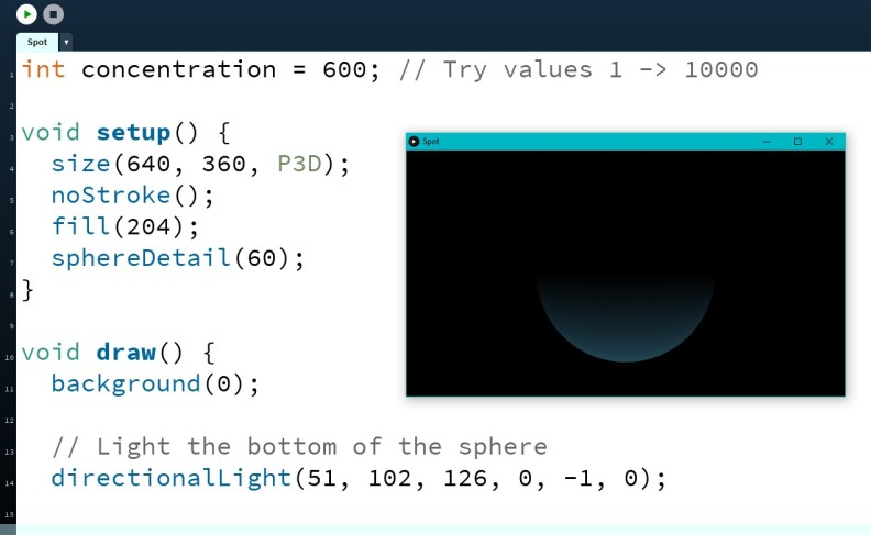 Lights in Processing Directional Light 4 Jul 2017