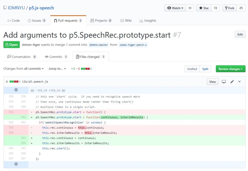 Simon contrubuted to p5.Speech library. Pull request 14 Oct 2017